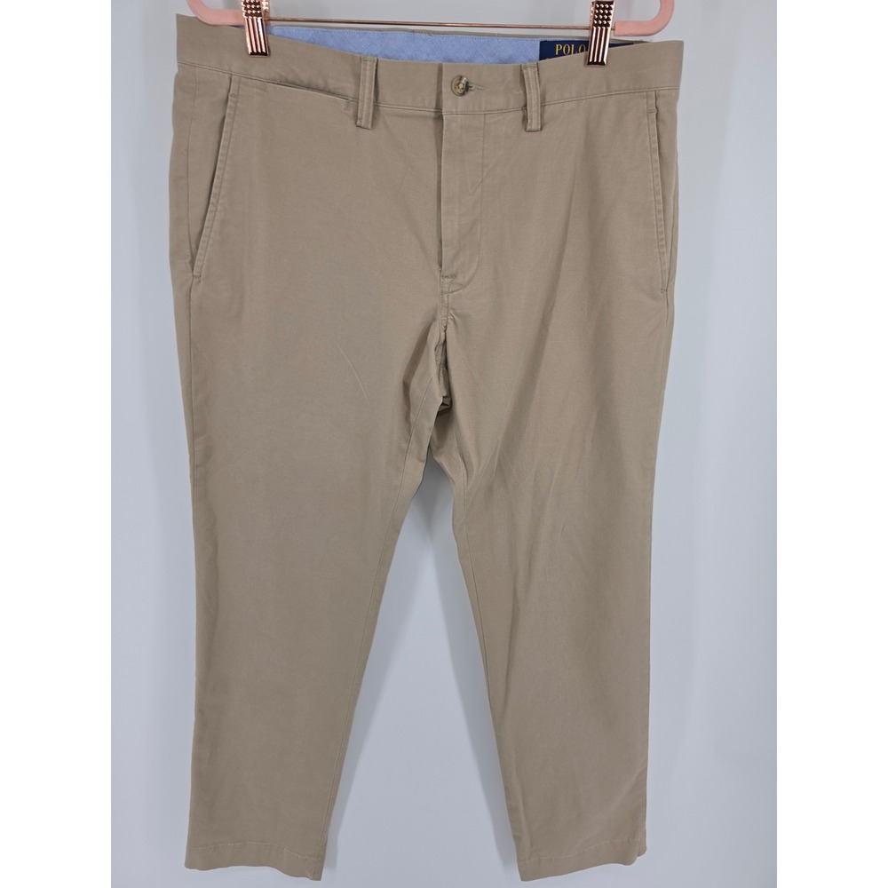 Polo Ralph Lauren Mens 33x30 Slim Fit Stretch Chino Pants Khaki Tan Cotton Twill